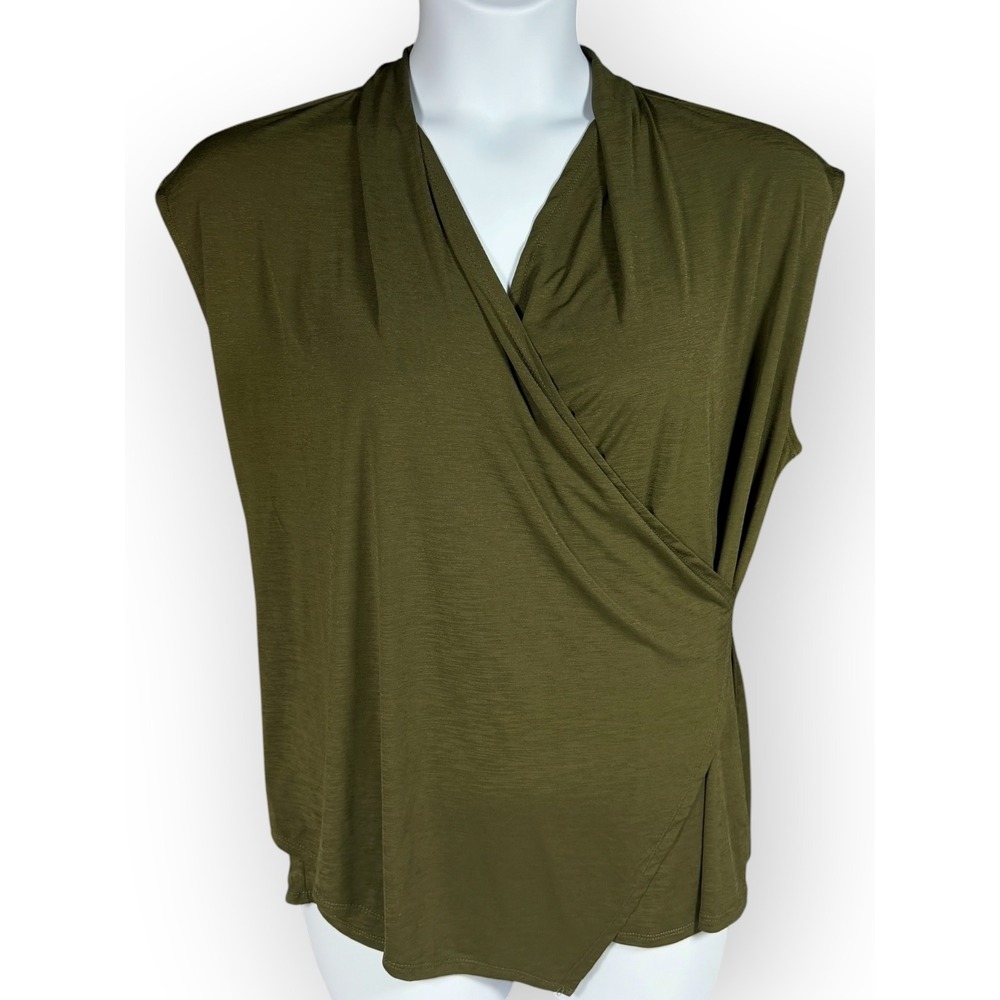 Dear Scarlett Womens Olive Green Surplice Wrap‎ Sleeveless Blouse Top 1X office